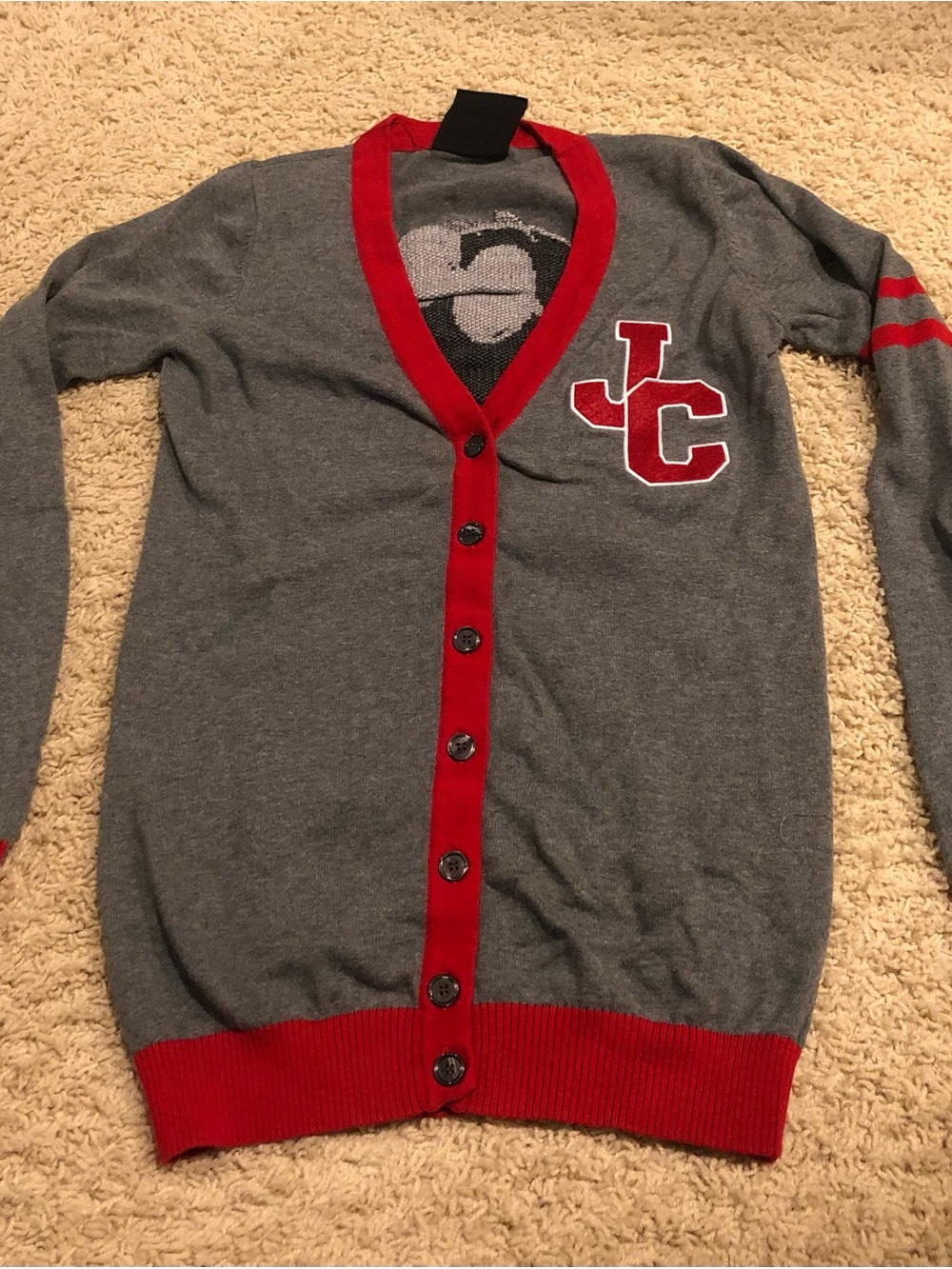 Peanuts Joe Cool Gray Long Line Cardigan with Red Trim